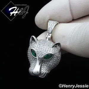 Authentic 925 STERLING SILVER ICY BLING CZ GOLD PLATED/SILVER 3D LEOPARD HEAD PENDANT*P403
