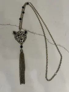 Authentic Vintage Gold Plated Jaguar (2”x2”) Necklace 34” Length Leopard W/ Tassel
