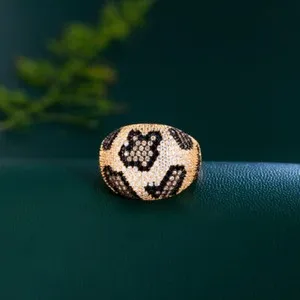 Authentic Yellow Gold Plated Cubic Zirconia Wide Leopard Rings Women Wedding Party Jewelry