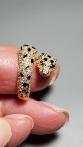 Authentic MICRO PAVE SAPPHIRE & EMERALD 18K YELLOW GOLD PLATED GERMAN SILVER LEOPARD RING