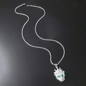 Authentic Gold Plated Green Eyes Leopard Cubic Zirconia Pendant Necklace