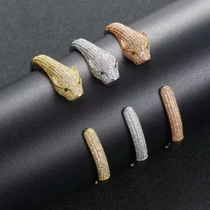 Authentic 4CT Lab Created Diamond Leopard Bracelet Iced Animal Cuff Brace 14K Gold Plated