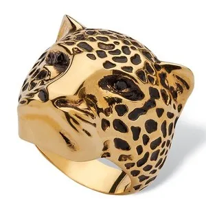 Authentic Black Pave Crystal Leopard Ring Yellow Gold-Plated