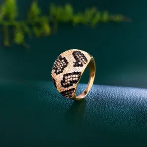 Authentic CZ Micro Pave Big Sex Leopard Engagement Ring Yellow Gold Plated Chunky Jewelry