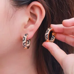 Authentic Gold Plated Leopard Print Cubic Zirconia Hoop Earrings for Women Jewelry