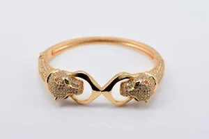 Authentic 18K Gold Plated Double Leopard Head Style 7.5 Inch Bangle Cuff Bracelet