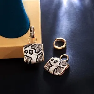 Authentic Women Cute Leopard Handbag Long Drop Earrings Gold Plated Cubic Zirconia Jewelry