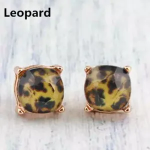 Authentic 14K Gold Plated 10mm Resin Square Cushion Stud Earrings Women Buffalo Christmas