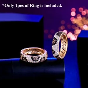 Authentic Gold Plated Leopard Print Cubic Zirconia Women Finger Ring Wedding Party Jewelry