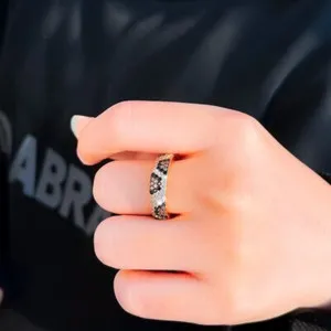 Authentic Luxury Gold Plated Leopard Print Cubic Zirconia Band Ring for Women Bridal Party
