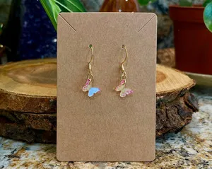 Authentic 18K Gold Plated Butterfly Insect Iridescent Charm Cute Summer Earrings Handmade