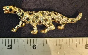 Authentic Rhinestone Leopard Jaguar Cheetah Brooch Gold Plated