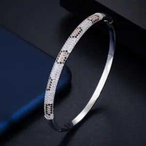 Authentic Gold Plated Cubic Zirconia Micro Paved Leopard Print Cuff Bracelet Women Jewelry