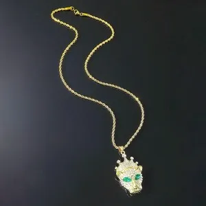 Authentic Eyes of the Wild: Green Eyes Leopard Cubic Zirconia Pendant Necklace