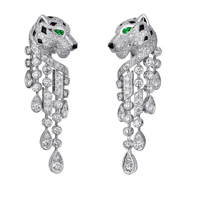 Authentic Ayjewelry S925 Sterling Silver Panther Black Spot Leopard Teardrop Tassel Dangle Earrings Fine Designer Jewelry