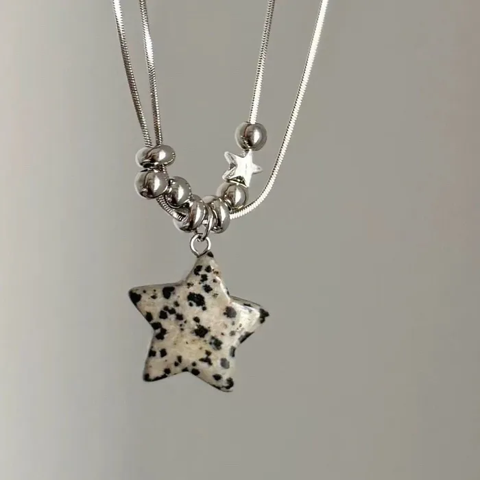 Authentic Y2K Jewelry Leopard Print Star Pendant Necklace for Women Vintage Cute Korean Geometric Necklace Accessories Punk Goth
