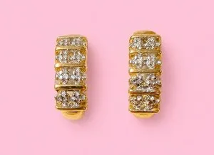 Authentic Vintage 14 Kt Gold Plated “stones not tested” Hoop Earrings. No Backs