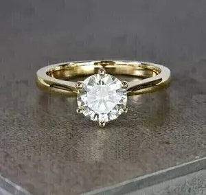 Authentic 1.50Ct Round Cut IGI Certified Lab Grown Diamond Ring 14Kt Yellow Gold Plated