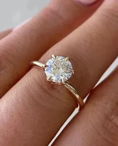 Authentic IGI Certified 1.50 Ct Round Cut Lab Grown Diamond Ring 14Kt Yellow Gold Plated