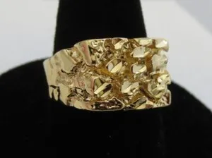Authentic MENS 14 KT GOLD PLATED DESIGNER NUGGET STYLE RINGS, 3 STYLES SIZES 5-13