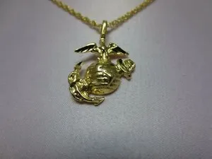 Authentic 14 KT GOLD PLATED US MARINE CORPS EMBLEM PENDANT & 16" ROPE CHAIN SET,2747