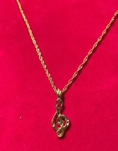 Authentic 14 KT GOLD PLATED TREBLE CLEF CHARM & 30 INCH 14KT GOLD PLATED ROPE CHAIN-2219