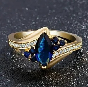 Authentic 2.80 Ct Marquise Cut Lab Created Sapphire Engagement Ring 14K Yellow Gold Plated
