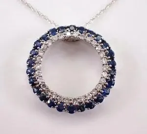 Authentic 2 Ct Round Cut Lab Created Blue Sapphire 14K White Gold Plated Circle Pendant