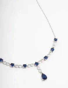 Authentic 5Ct Pear Cut Lab-Created Blue Sapphire Women's Necklace 14K White Gold Plated