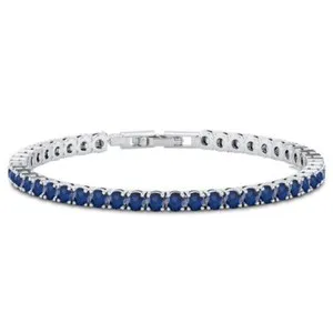 Authentic 14k White Gold Plated 4MM Round Cut CZ Tennis Chain Bracelet 7.5 Inch All Colors