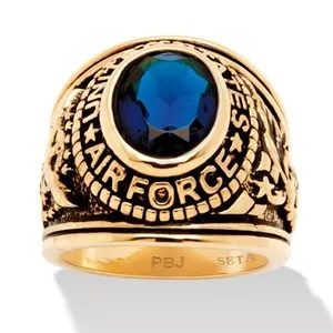 Authentic Men's 6 Cttw. Oval-Cut Simulated Sapphire Gold-Plated Air Force Ring