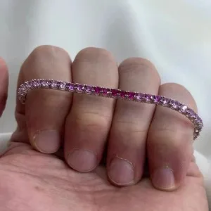 Authentic 10Ct Round Cut Pink Sapphire Tennis Lab Created Bracelet 14K White Gold Plated