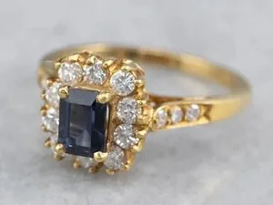 Authentic 3Ct Emerald Cut Lab Created Sapphire Engagement 14K Yellow Gold Plated Ring