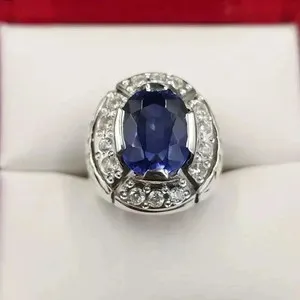 Authentic 3.00CT Oval Cut Lab Created Sapphire Blue Wedding Ring 14K White Gold Plated