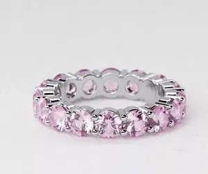 Authentic Eternity Band Ring 3Ct Round Cut Lab-Created Pink Sapphire 14K White Gold Plated