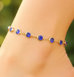 Authentic Blue Celestial Bond: Elegant Gold-Infused Anklet for Spiritual Connection