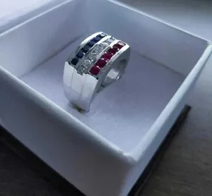 Authentic 2Ct Round Lab-Created Sapphire Engagement Band Ring Men's 14K White Gold Plated