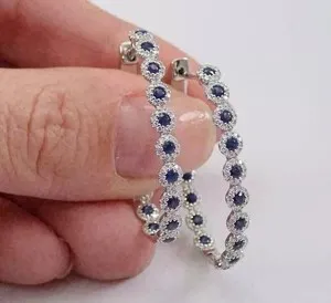 Authentic Celestial Sapphire Hoop & Huggie Amulets - 3 Ct Lab‑Crafted Radiance in 14K White Gold