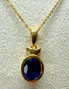 Authentic Gorgeous Masoala Sapphire Pendant Yellow Gold Plated 925 Silver with 20" Chain