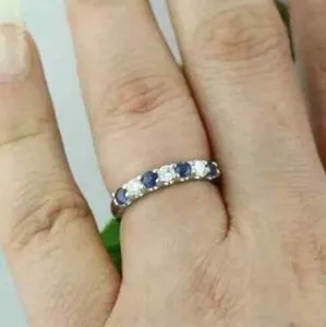 Authentic 2Ct Round Lab-Created Sapphire Half Eternity Wedding Band 14k White Gold Plated