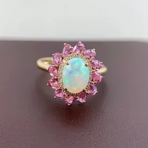Authentic 3ct Lab Created Oval Cut Fire Opal & Sapphire Engagement Ring 14K Gold Plated