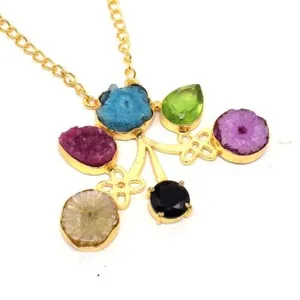 Authentic Blue Sapphire Gemstone Necklace Mother's Day Gold Plated Jewelry 18" T499