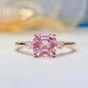 Authentic 2Ct Asscher Cut Lab Created Pink Sapphire Engagement Ring 14K Rose Gold Plated