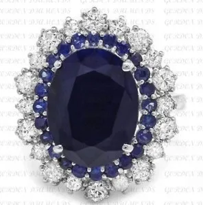 Authentic 9.50ct Oval Cut Natural Sapphire & Diamond Wedding Ring 14K White Gold Plated