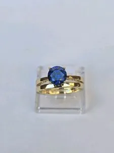 Authentic Gold Plated Sapphire Coloured Solitaire Ring double size P