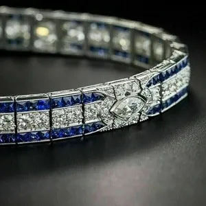 Authentic Men's 8Ct Round Lab Created Sapphire & Diamond Tennis Bracelet 14k Gold Plated