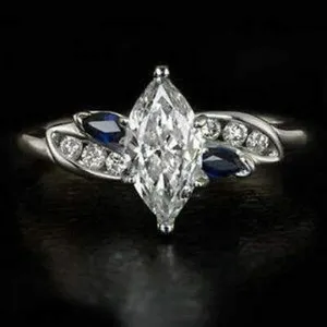 Authentic 2ct Lab-Created Moissanite Solitaire Ring 14k White Gold Plated Sapphire Accent