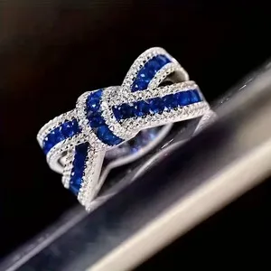 Authentic Lab Created Sapphire 2Ctw Round Cut Bow Knot Wedding Ring 14K White Gold Plated