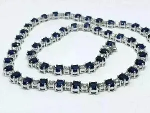 Authentic 18.00Ct Round Cut Simulated Sapphire Women Tennis Necklace 14K White Gold Plated