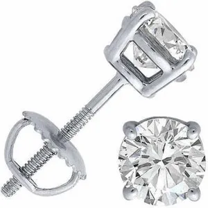 Authentic 2 ct. Genuine White Sapphire Studs - Secure Screw Backs - 14k White Gold plated